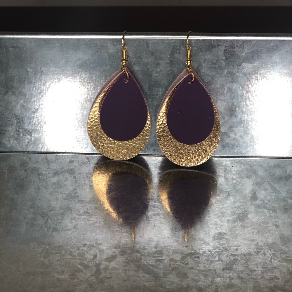 2” Tear Drop Faux Leather Earrings
